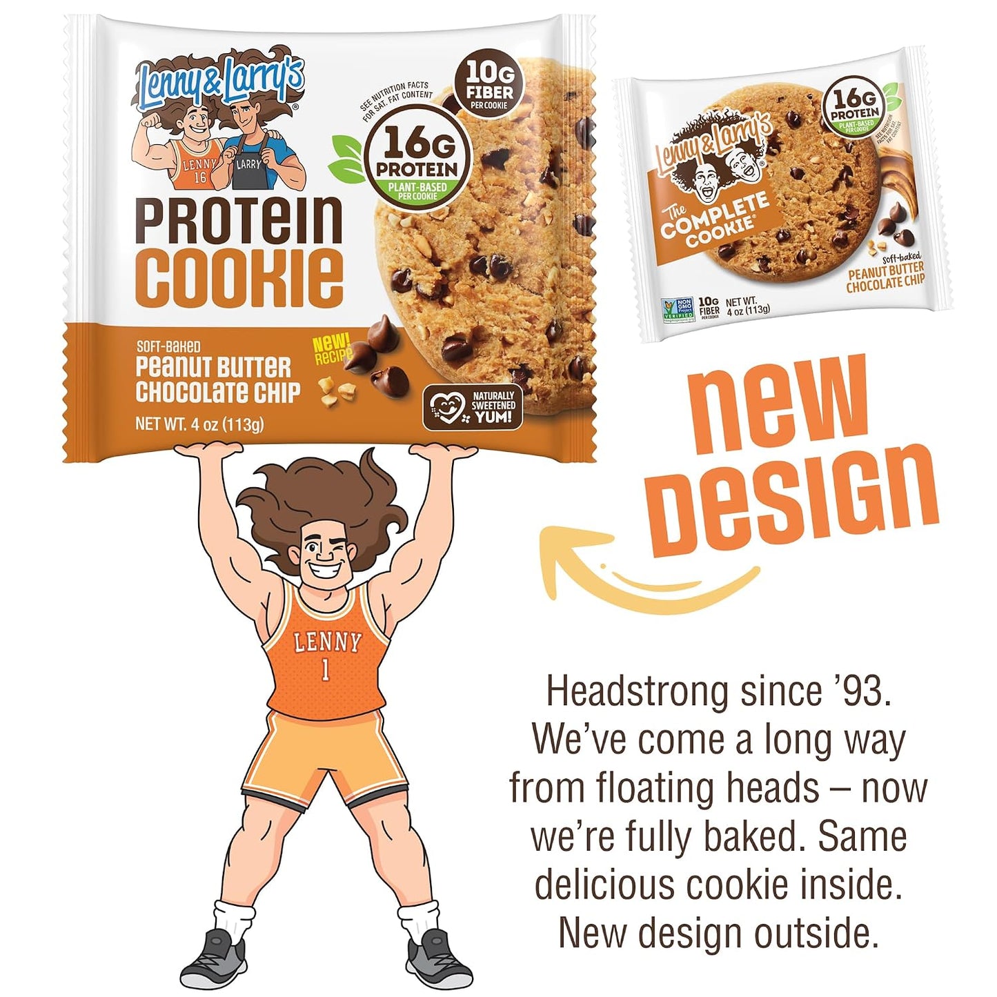 Lenny & Larry's Protein Cookies, Peanut Butter Chocolate Chip, 16g Plant Protein, 10g Fiber, Soft-Baked, Vegan, Non-GMO, 4oz, Pack of 12