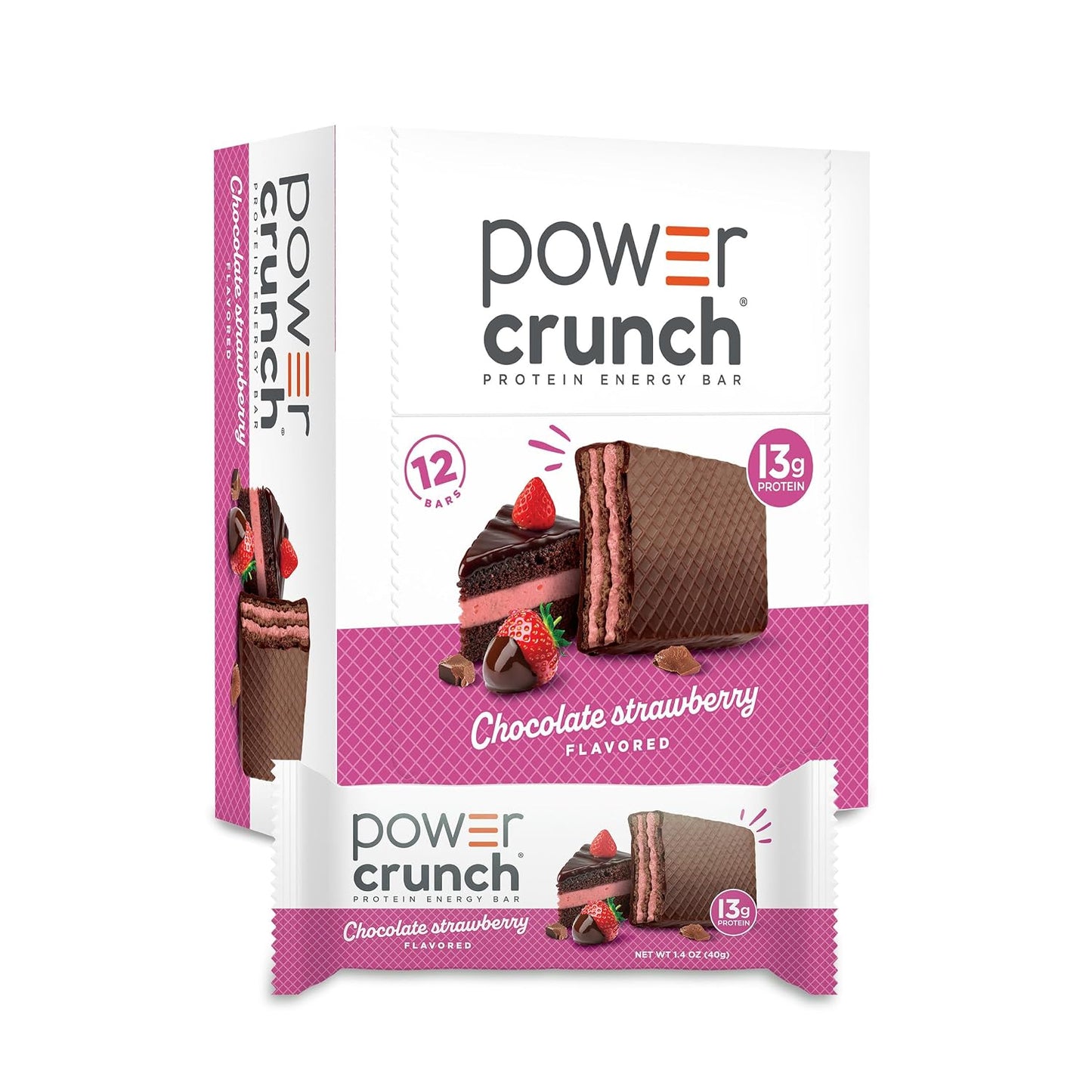 Power Crunch Protein Energy Wafer Bars, Chocolate Strawberry, 1.4 Ounce, 12 Count
