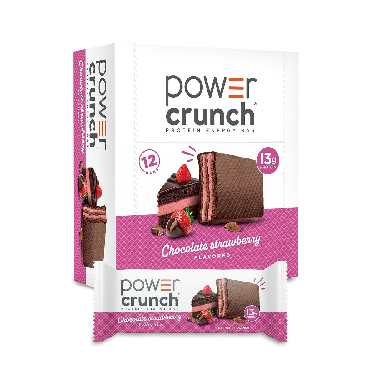 Power Crunch Protein Energy Wafer Bars, Chocolate Strawberry, 1.4 Ounce, 12 Count