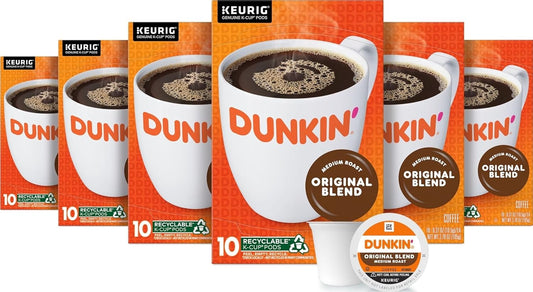 Dunkin Original Blend Coffee K-Cup Pods 10 Count Boxes Pack of 6