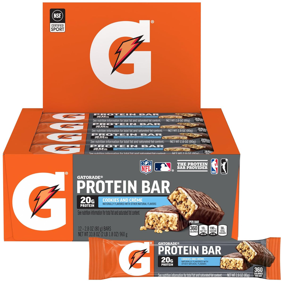 Gatorade Whey Protein Bars Cookies & Crème Pack of 12