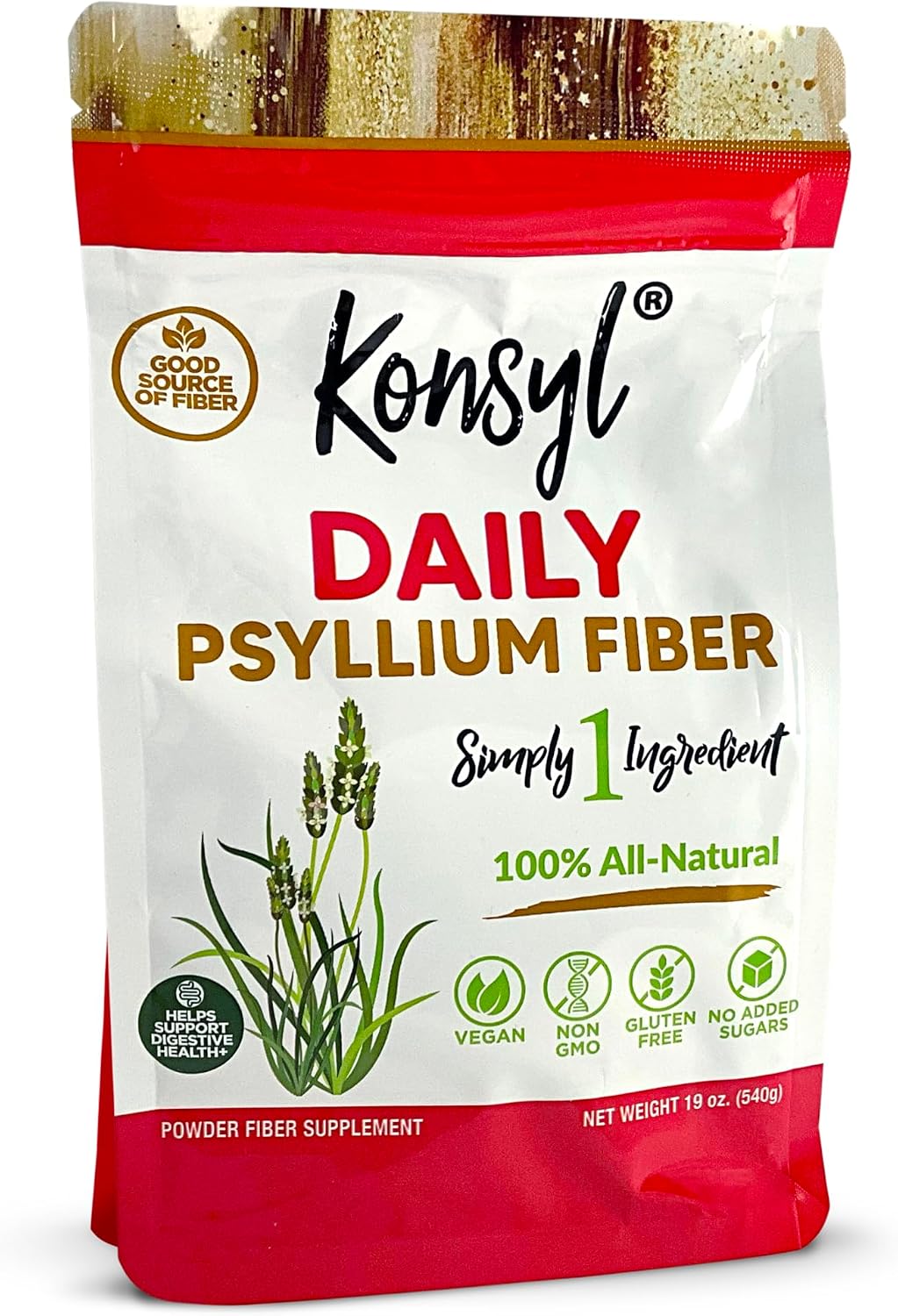 Konsyl Daily Psyllium Fiber Powder 19oz Natural Unflavored Soluble Dietary Fiber Supplement