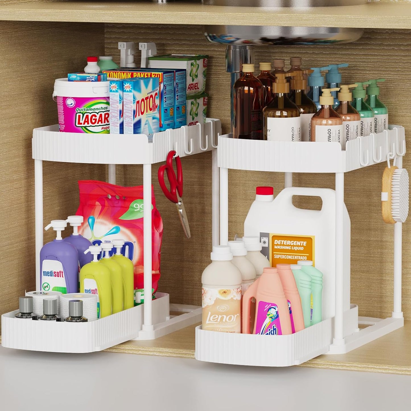 Ukeetap Multi-Purpose Pull-Out Storage Organizers, Under Sink/Cabinet Organizers and Storage for Bathroom & Kitchen, Black, 12.8 Inches, 2 Packs