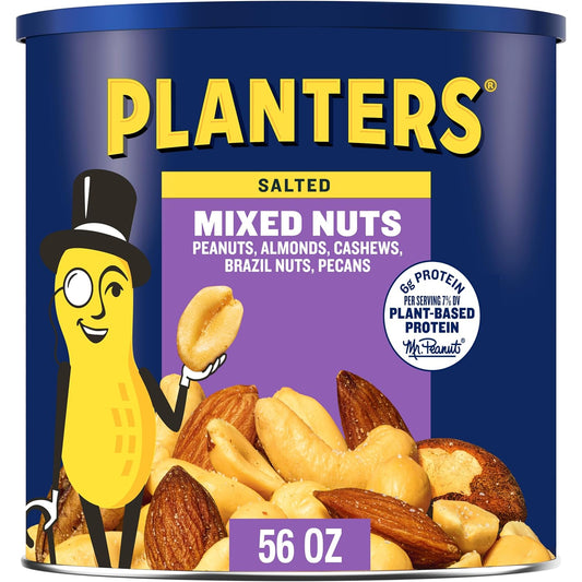 PLANTERS Salted Mixed Nuts, 6g Plant-Based Protein, 56 oz Canister
