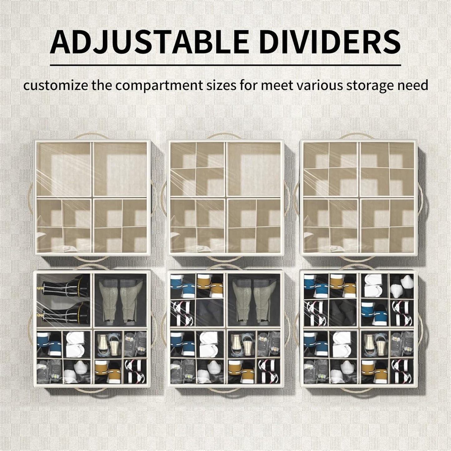 Aokeyee Shoe Organizer for Closet,2 Pack Foldable Shoe Storage Organizer Box Bin with Adjustable Dividers and Clear Cover, Fits up to 16-32 Pairs