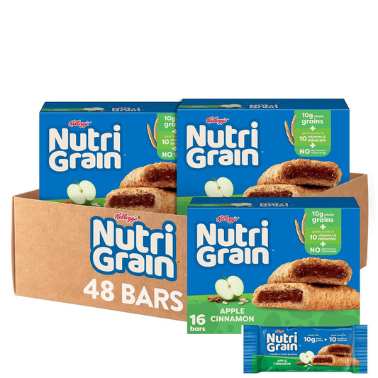 Nutri-Grain Breakfast Bars, 10g Whole Grains, 48 Count, Apple Cinnamon