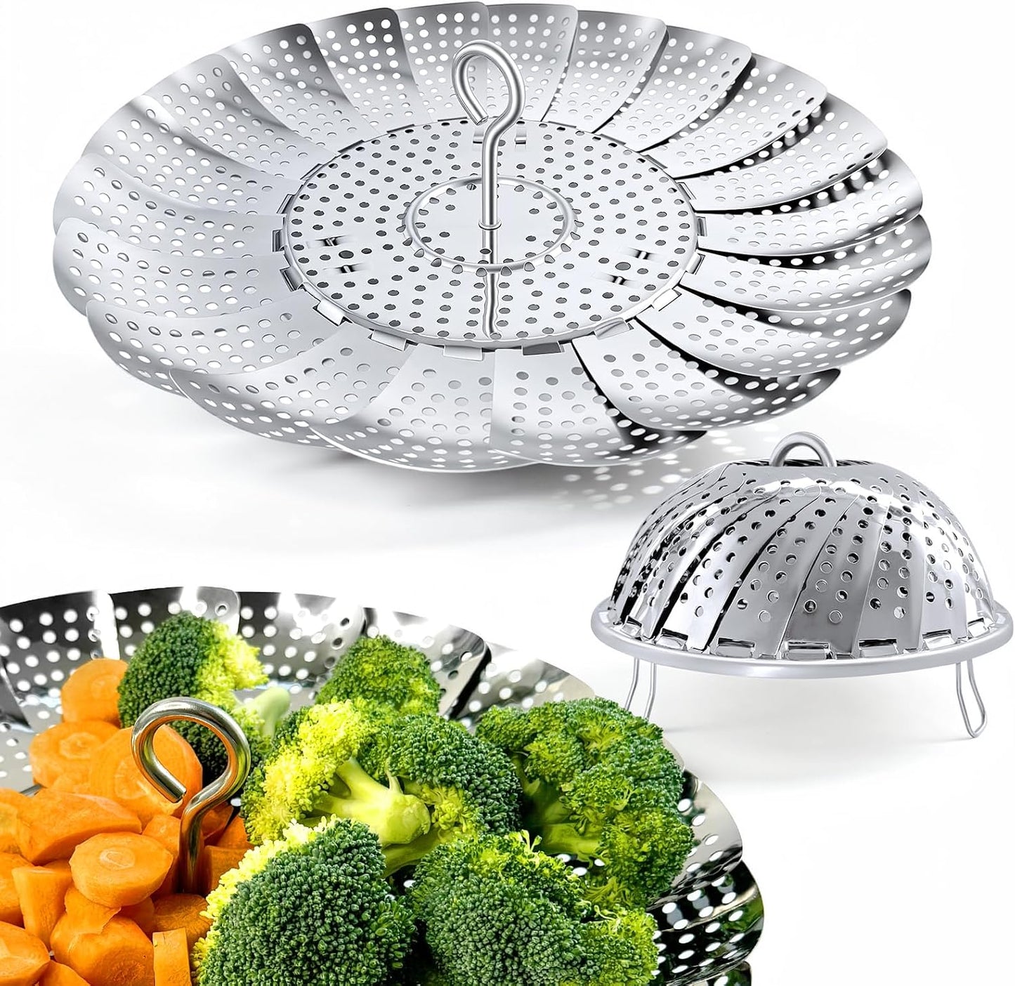 Vegetable Steamer Basket, Premium Stainless Steel Veggie Steamer Basket - Folding Expandable Steamers to Fits Various Size Pot Small by SAYFINE (5.5" to 9.2")