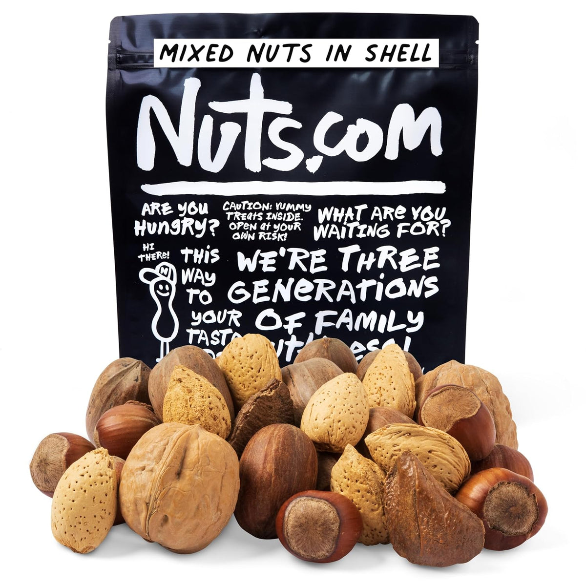 Mixed nuts in shell assortment, 2 pounds, premium walnuts, almonds, hazelnuts, pecans, and Brazil nuts