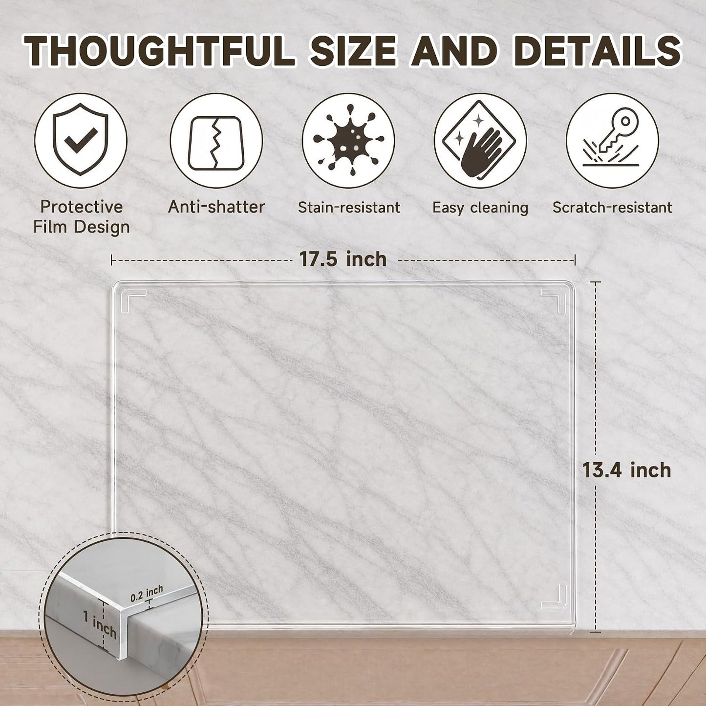 SWSKR Acrylic Cutting Board with Counter Lip,17.5"x13.5" Clear Cutting Board for Kitchen Countertop,Non-Slip,60% Thicker,Perfect for Bread,Meat,Veggies & More,Great Kitchen Essential Gadgets & Decor