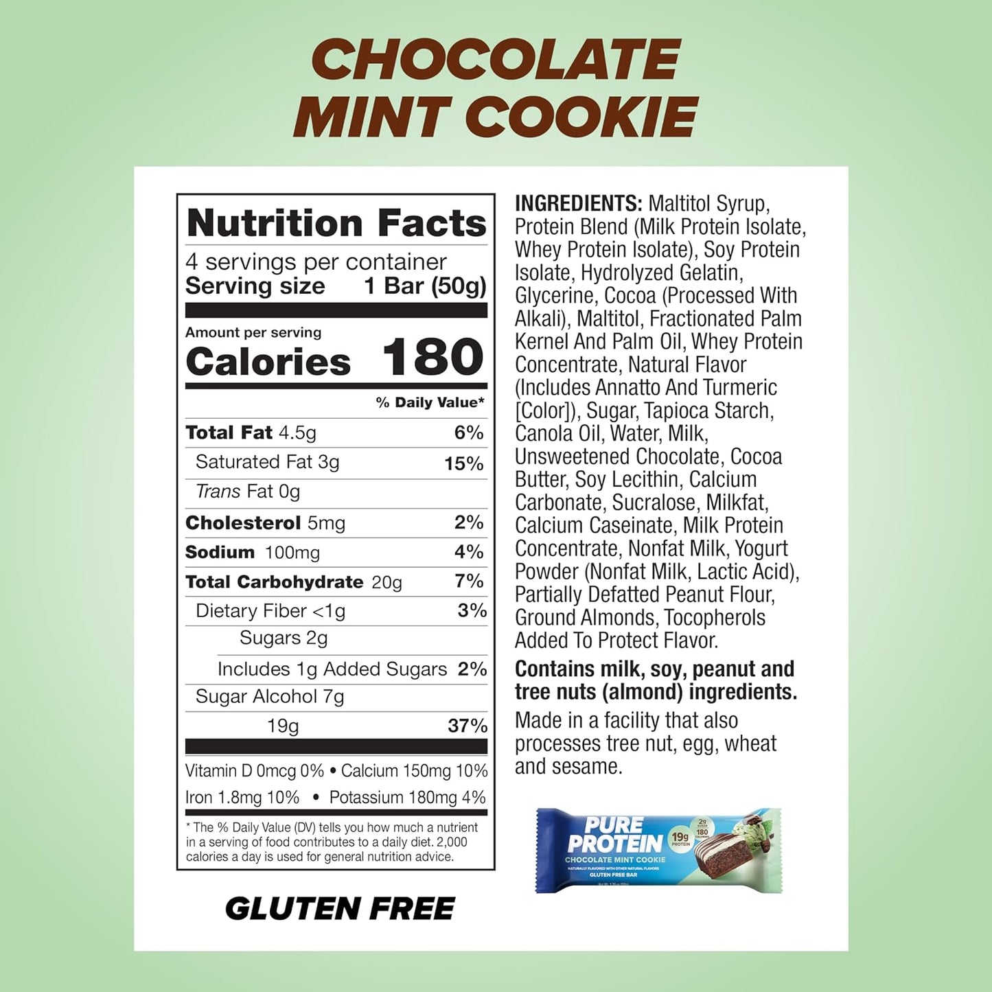 20g Protein Chocolate Mint Cookie Protein Bars, 36 count, Gluten Free