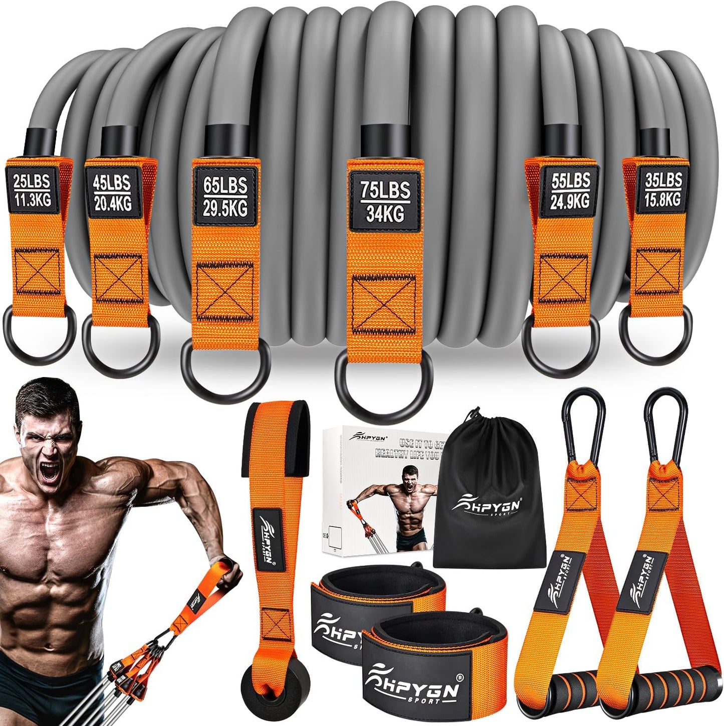 HPYGN Heavy Resistance Bands 300LBS Exercise Bands Set