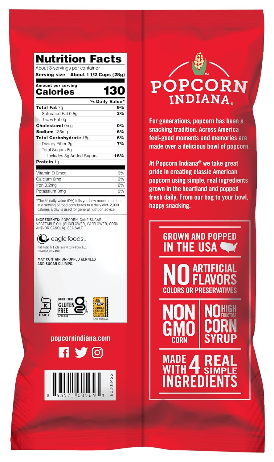 Popcorn Indiana Movie Theater Butter Popcorn 3 oz Bags 6 Pack Pre Popped Gluten Free Made with Real Butter