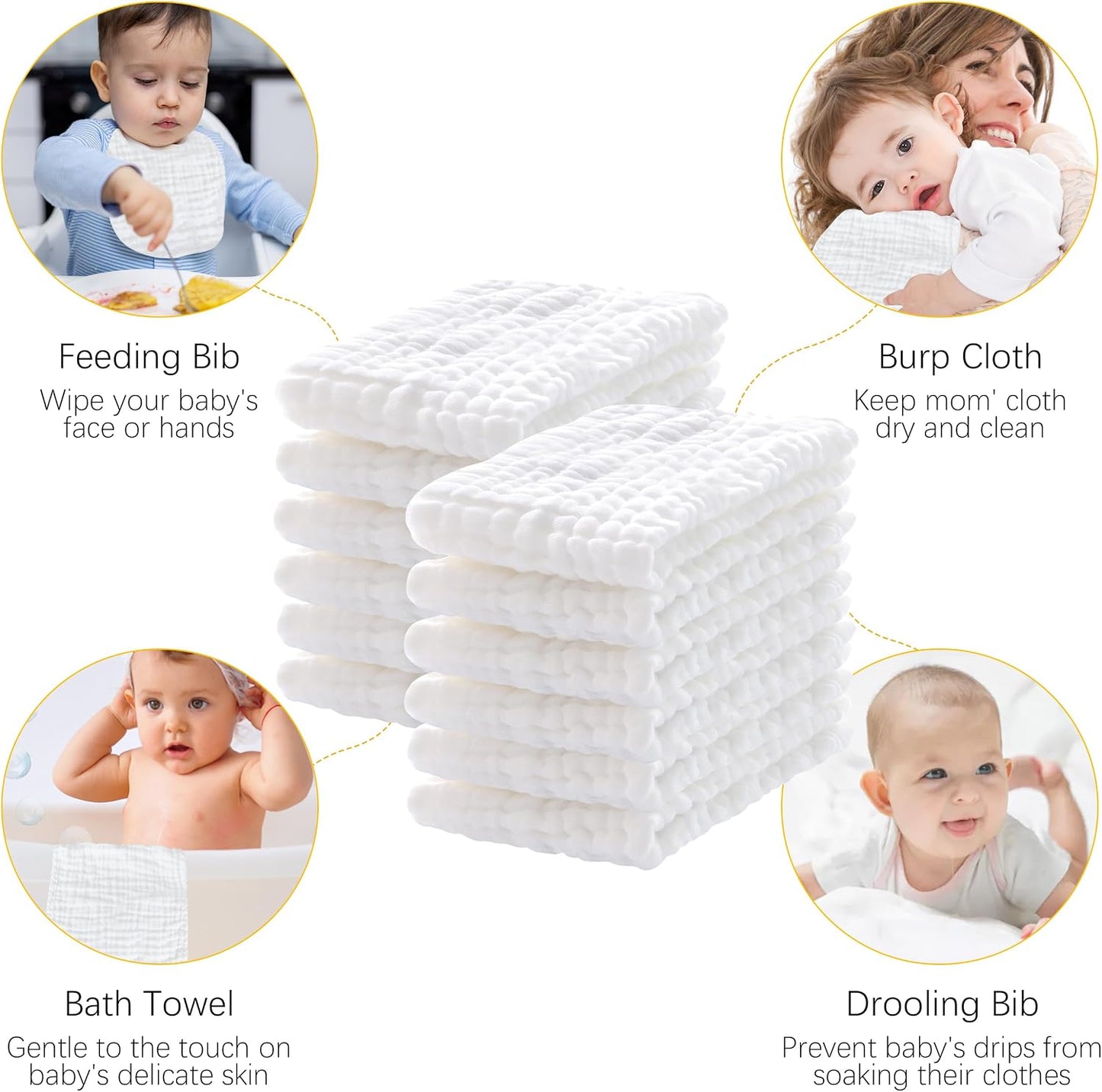 Lovely Care 12 Pack Muslin Burp Cloths 100% Cotton Muslin Cloths Large 20''x10'' Extra Soft and Absorbent Baby Burping Cloth - White