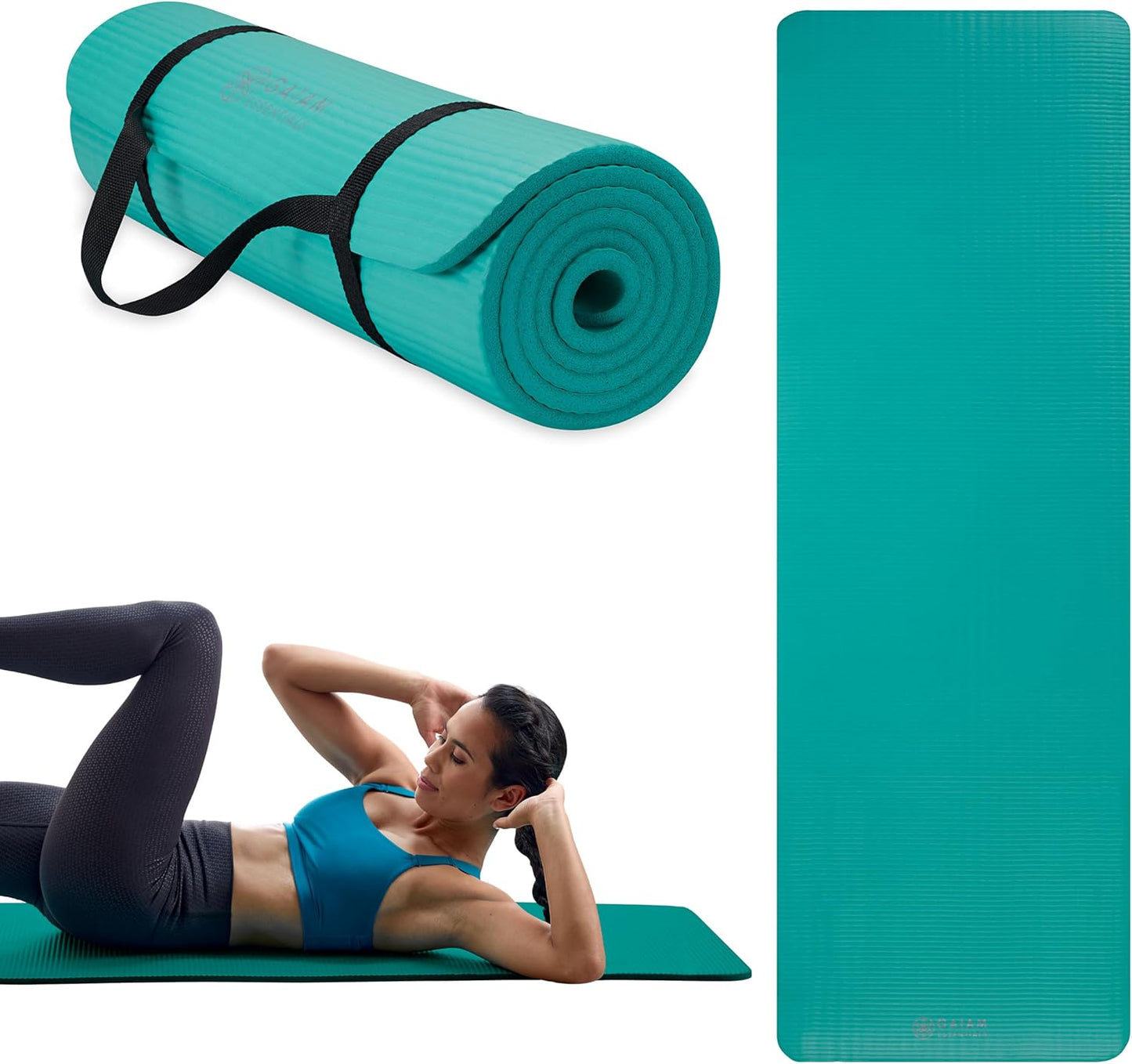 Gaiam 10mm Yoga Mat with Carrying Strap for Home Workouts