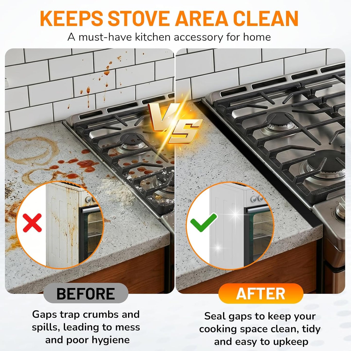 Stainless Steel Stove Gap Covers,Stove Gap Filler, Range Trim Kit, Stove Gap Guards, Heat Resistant and Easy to Clean, Easy retractable Length 13.8" to 27.5", Width 0.79",Black(2PCS)