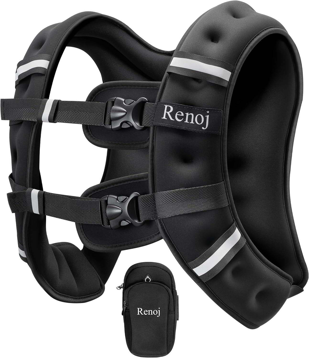 Renoj Weighted Vest for Fitness: 6lb-20lb Fixed Weights, Reflective Strips, Storage Pocket