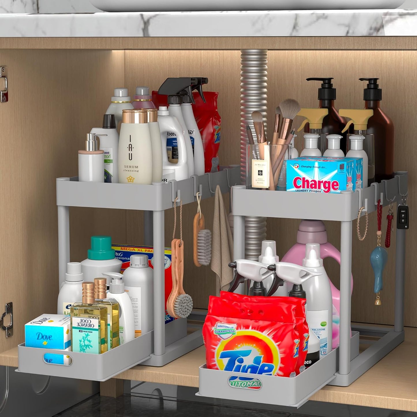 2 Pack Pull-Out Storage Organizers, Under Sink Organizer and Storage for Bathroom & Kitchen,Multi-Purpose Under Cabinet Organizers and storage Black