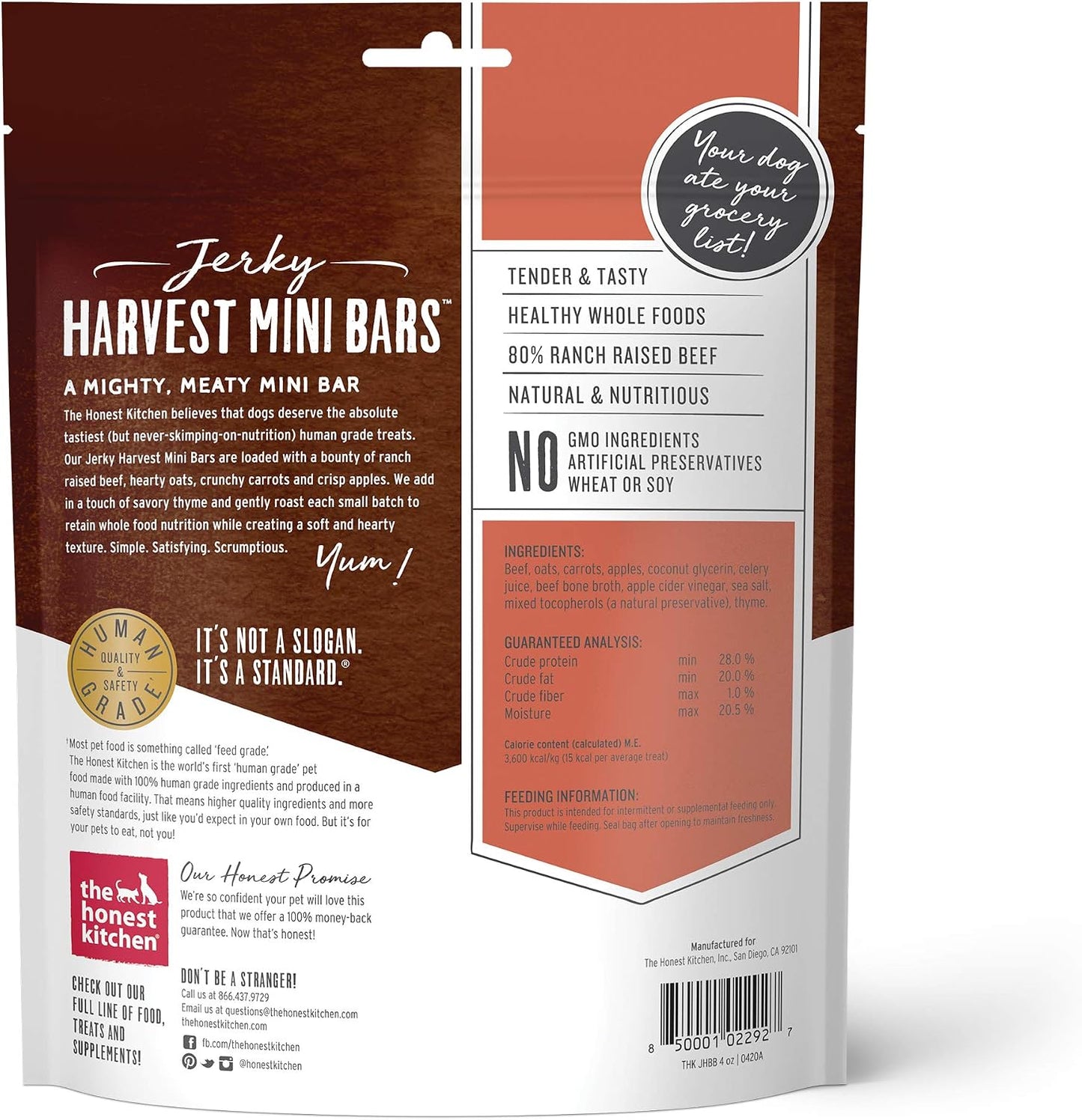 The Honest Kitchen Human Grade Dog Food Jerky Harvest Mini Bars Beef Recipe