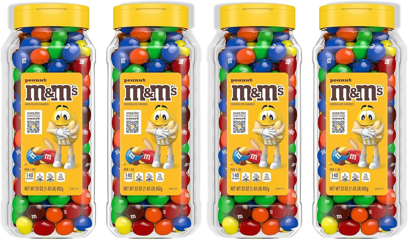 M&M's Milk Chocolate and Peanut Bulk Candy Jars, Assorted Chocolate Candies, Party Size, Movie Night Snacks, Resealable and Recyclable, 48.5 Ounces Total (Pack of 2)