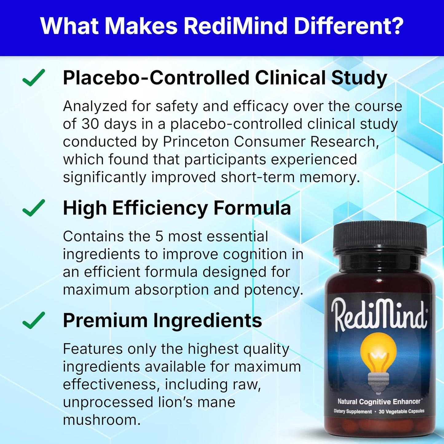 RediMind - Natural Cognitive Enhancement Supplement Capsule - Non-GMO, Vegan, Gluten-Free