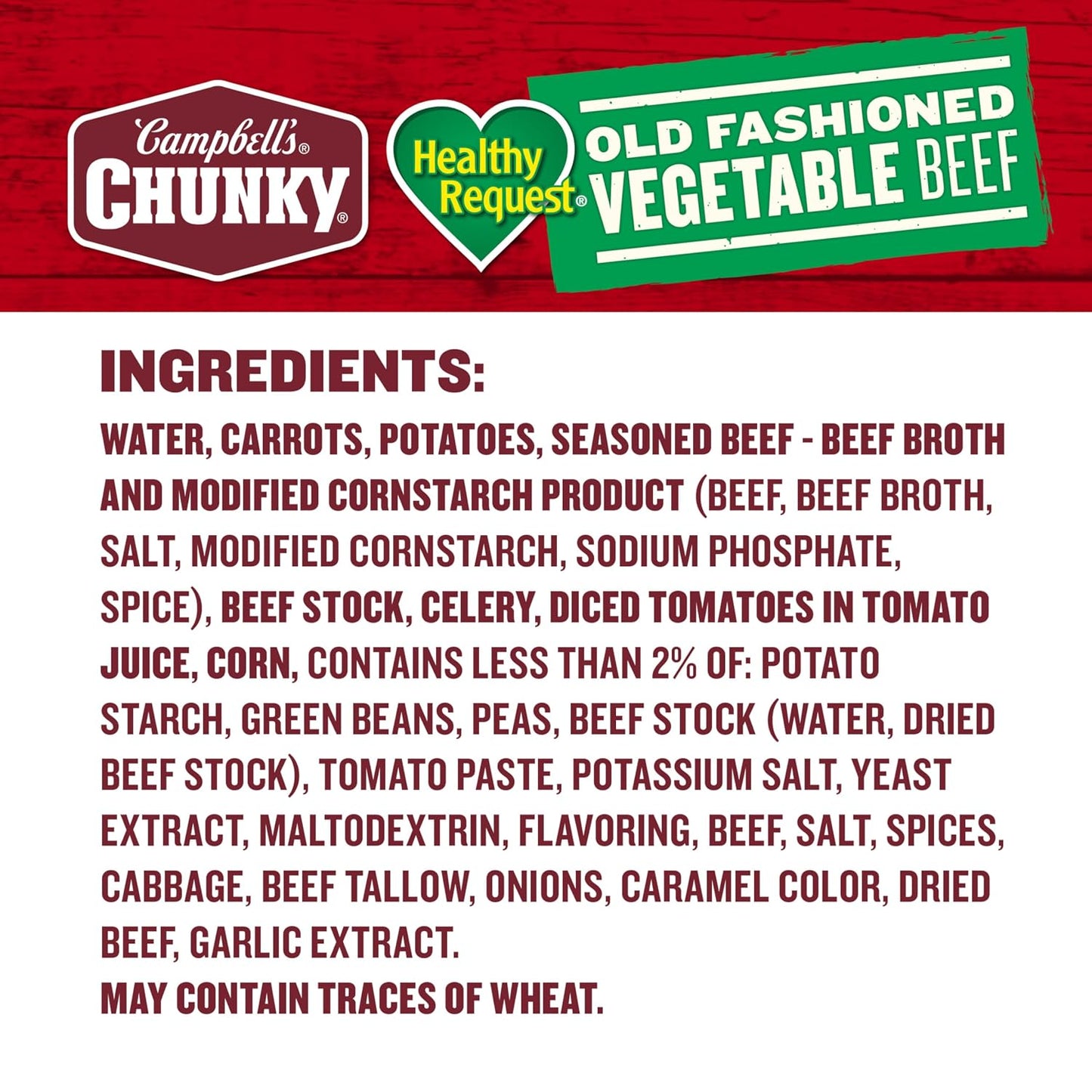 Campbell's Chunky Healthy Request Old Fashioned Vegetable Beef Soup, 18.8 Oz Cans, Case of 12 for Delicious and Filling Lunch or Campfire Meals