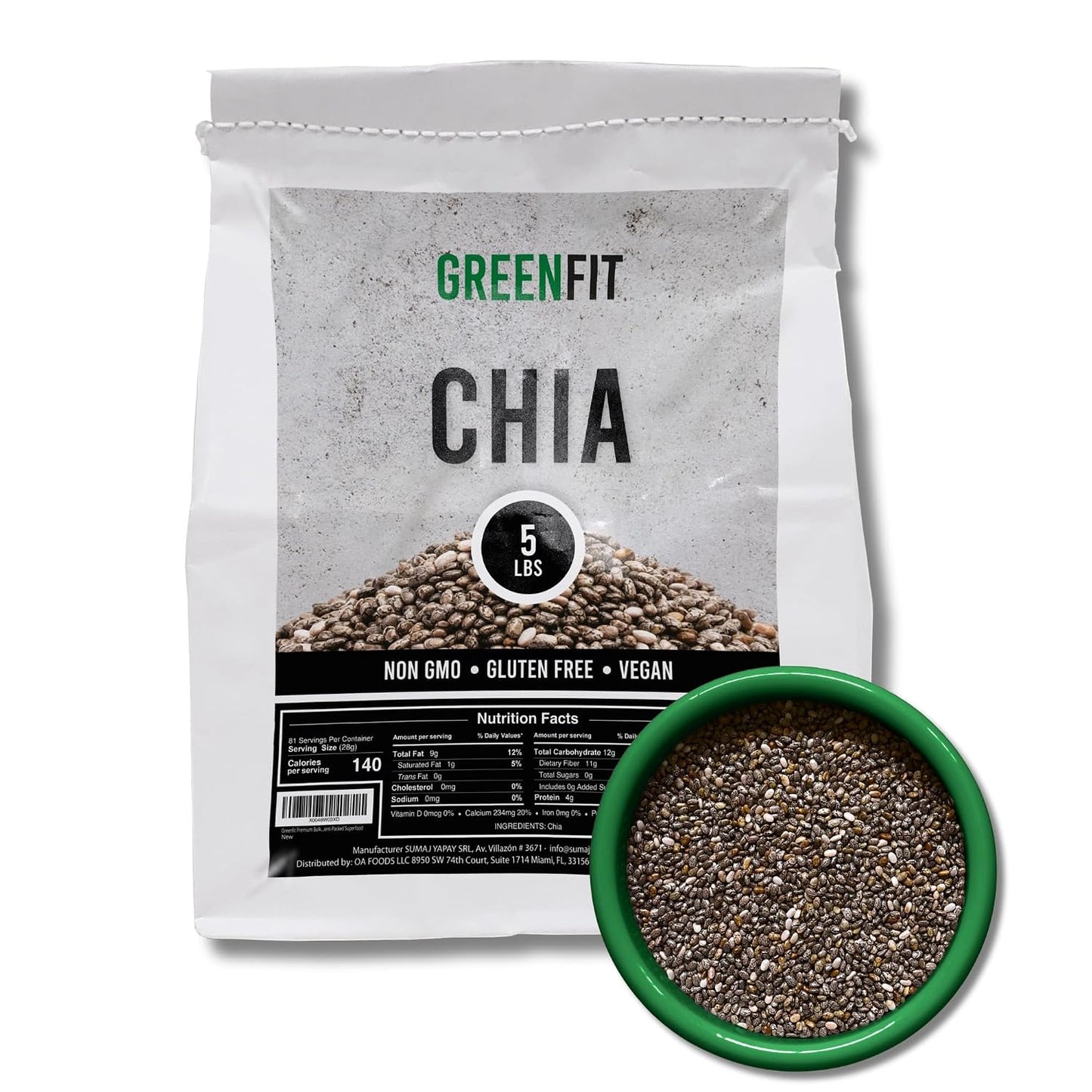 Greenfit Premium Bulk Chia Seeds (10Lbs Bag) | A+ Grade Chia | Nutrient-Packed Superfood | Non-GMO | Gluten-Free Chia Seeds Bulk | Vegan