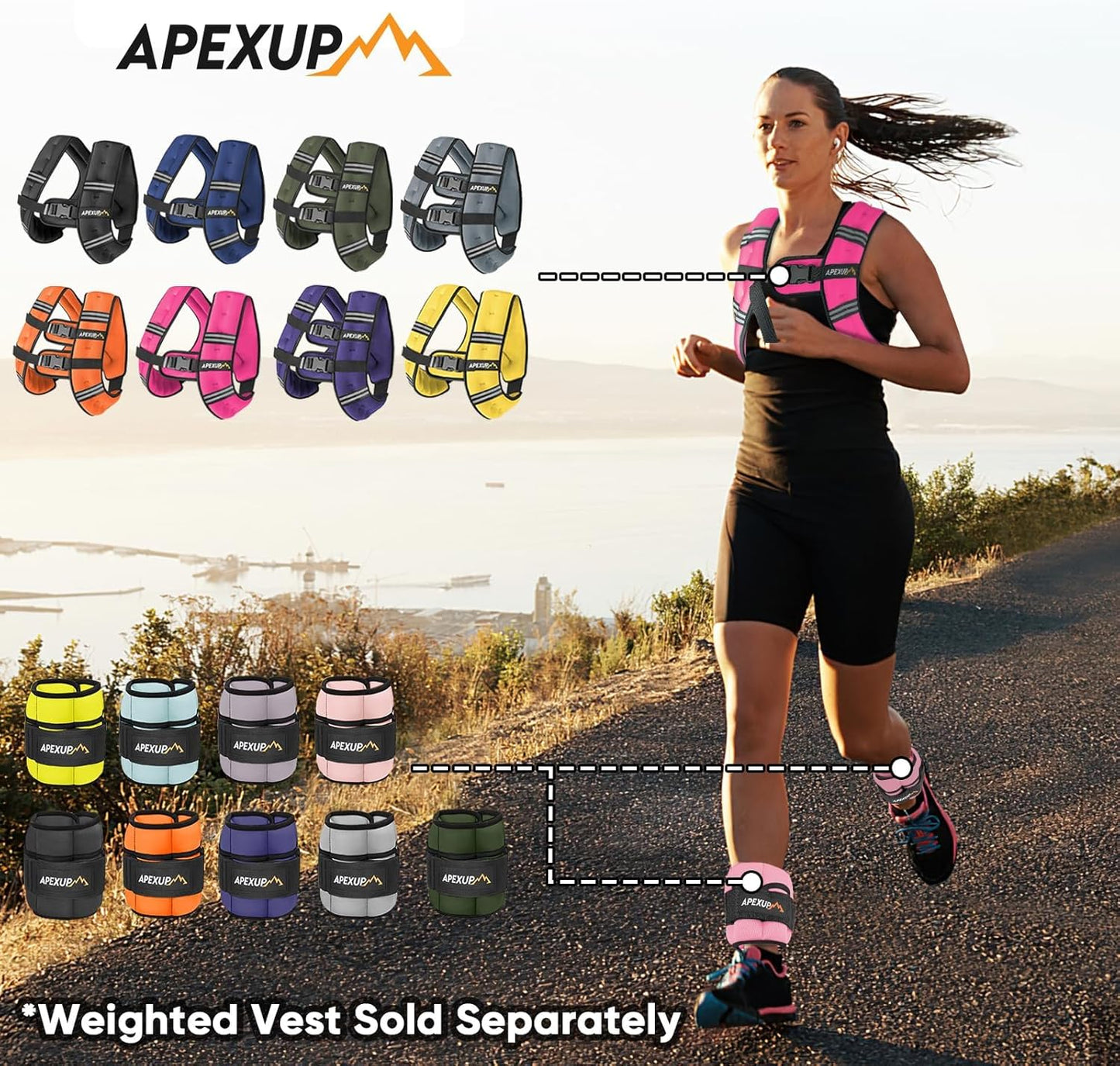 APEXUP Adjustable Ankle Weights 10lbs Pair, Modularized Leg Straps for Yoga, Walking, Running