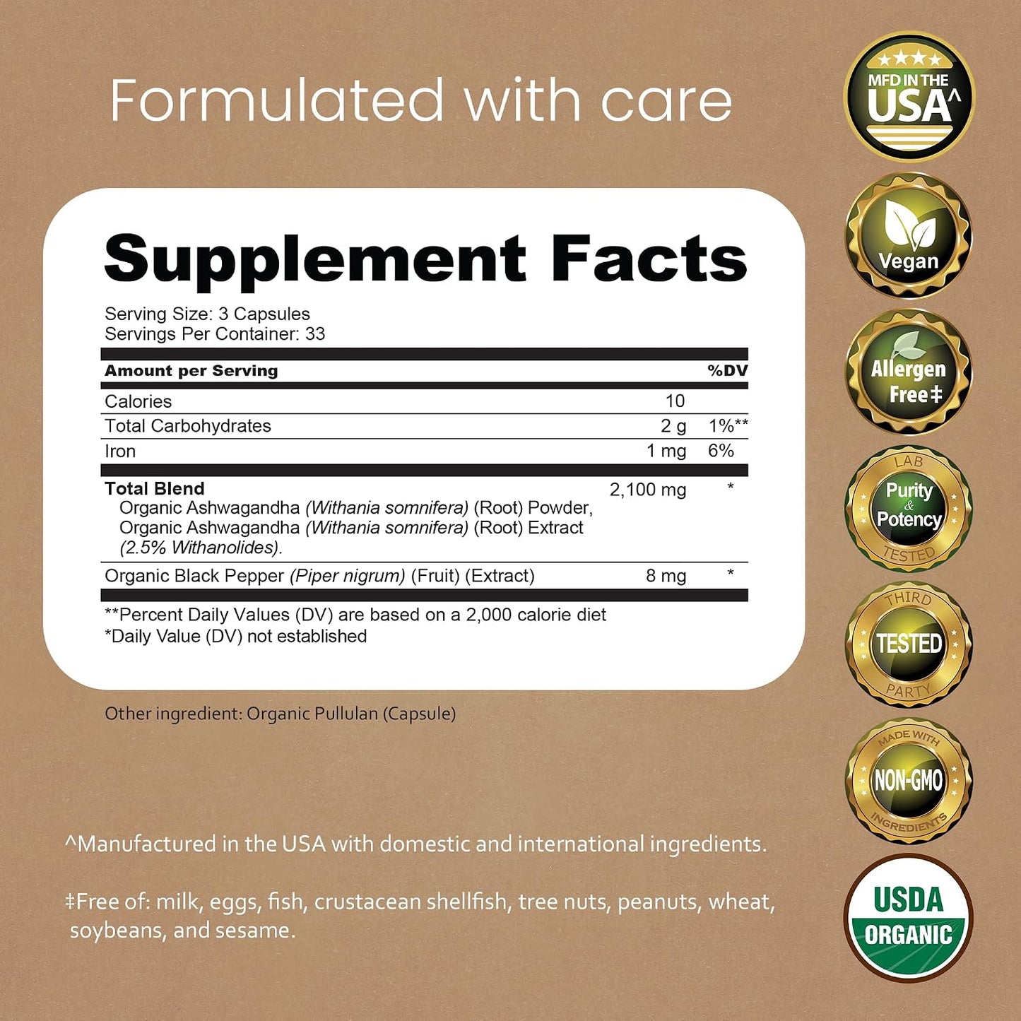 NaturaLife Labs Organic Ashwagandha 2100 mg per Serving – Full Spectrum Root Powder and Standardized Extract (Withanolides) – 100 Capsules – Vegan – Non-GMO, Gluten-Free