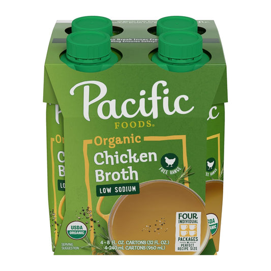 Pacific Foods Organic Low Sodium Chicken Broth 8 Ounce 4 Pack No Artificial Preservatives
