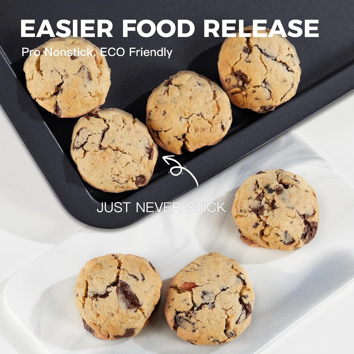 HONGBAKE Ceramic Baking Sheet Pan Set of 3, Easy to Grab, Non-Toxic | Commercial Cookie Sheets for Oven, Nonstick Half/Jelly Roll/Quarter Baking Tray,Wider Gribs, Premium,Easy to Clean- Dark Grey