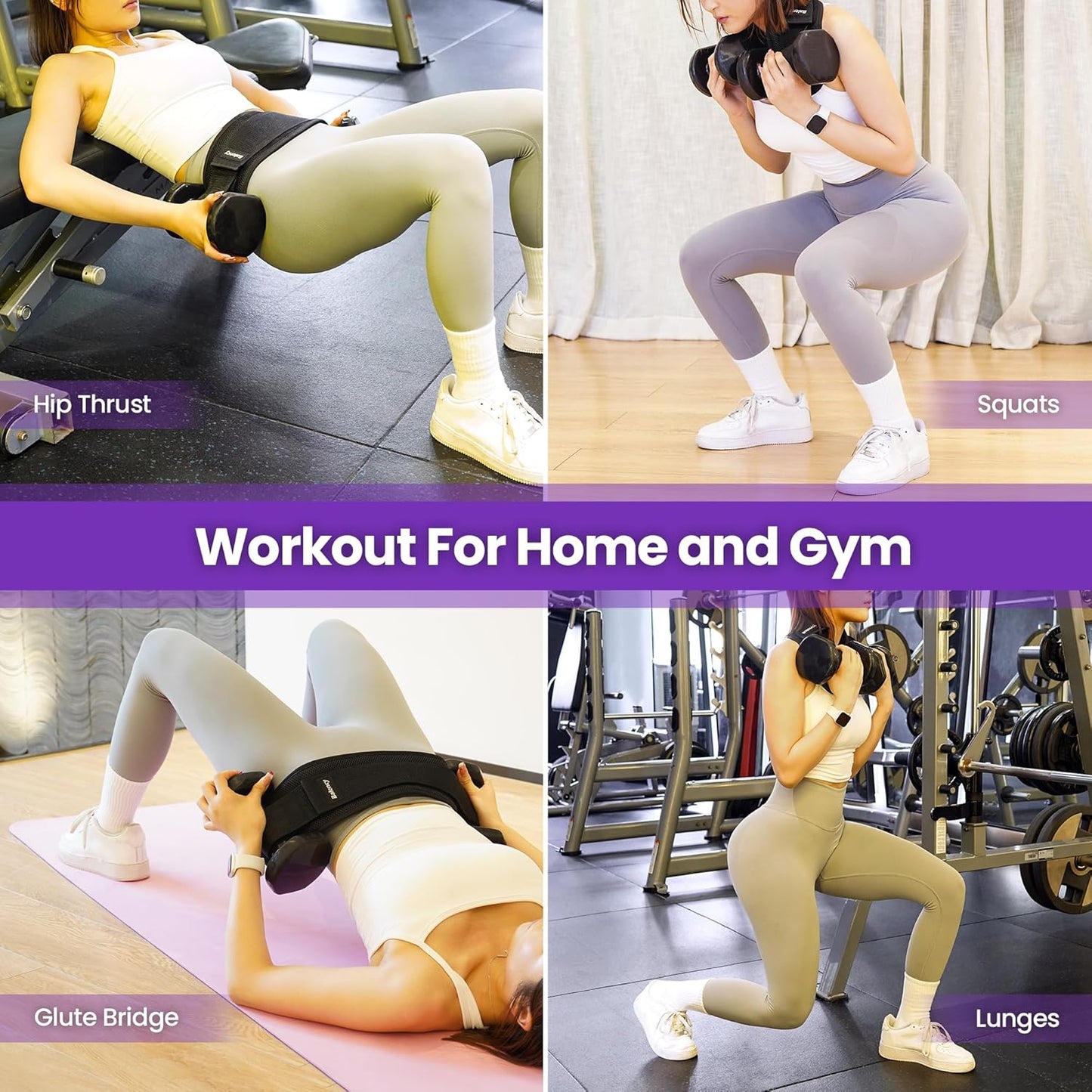 Balency Hip Thrust Belt, Dumbbell and Kettlebell Compatible, Slip-Resistant Padding for Gym or Home Workouts