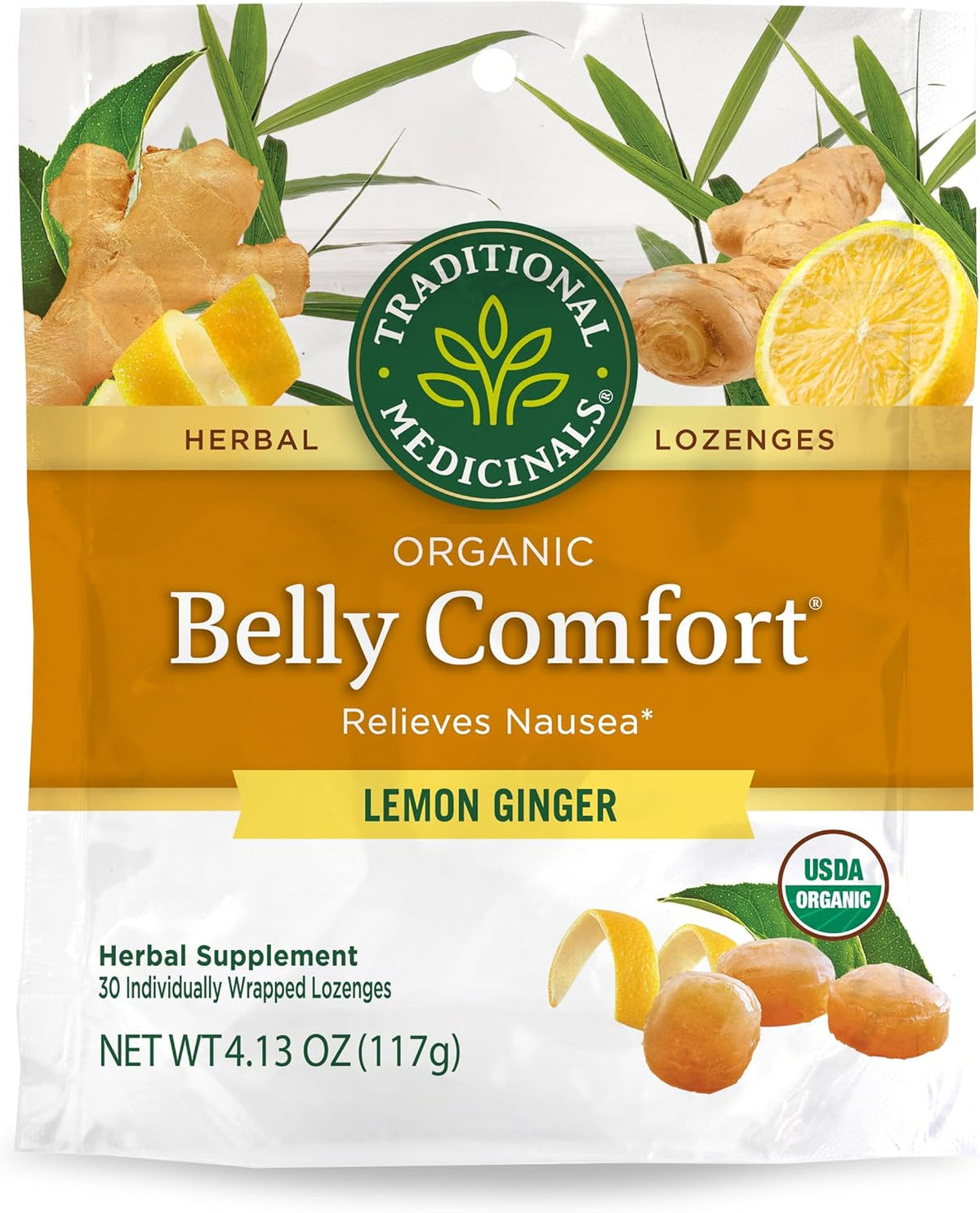 Traditional Medicinals Organic Belly Comfort Lozenges Lemon Ginger