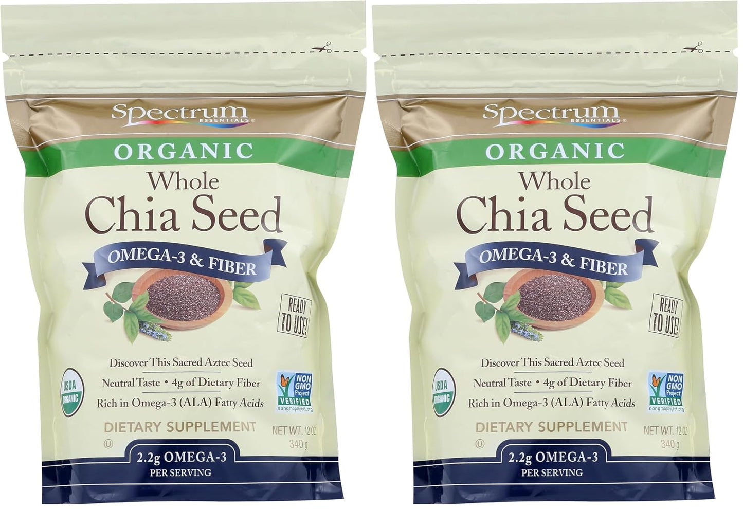 Spectrum Essentials Organic Chia Seed, Omega-3 & Fiber, 12 oz