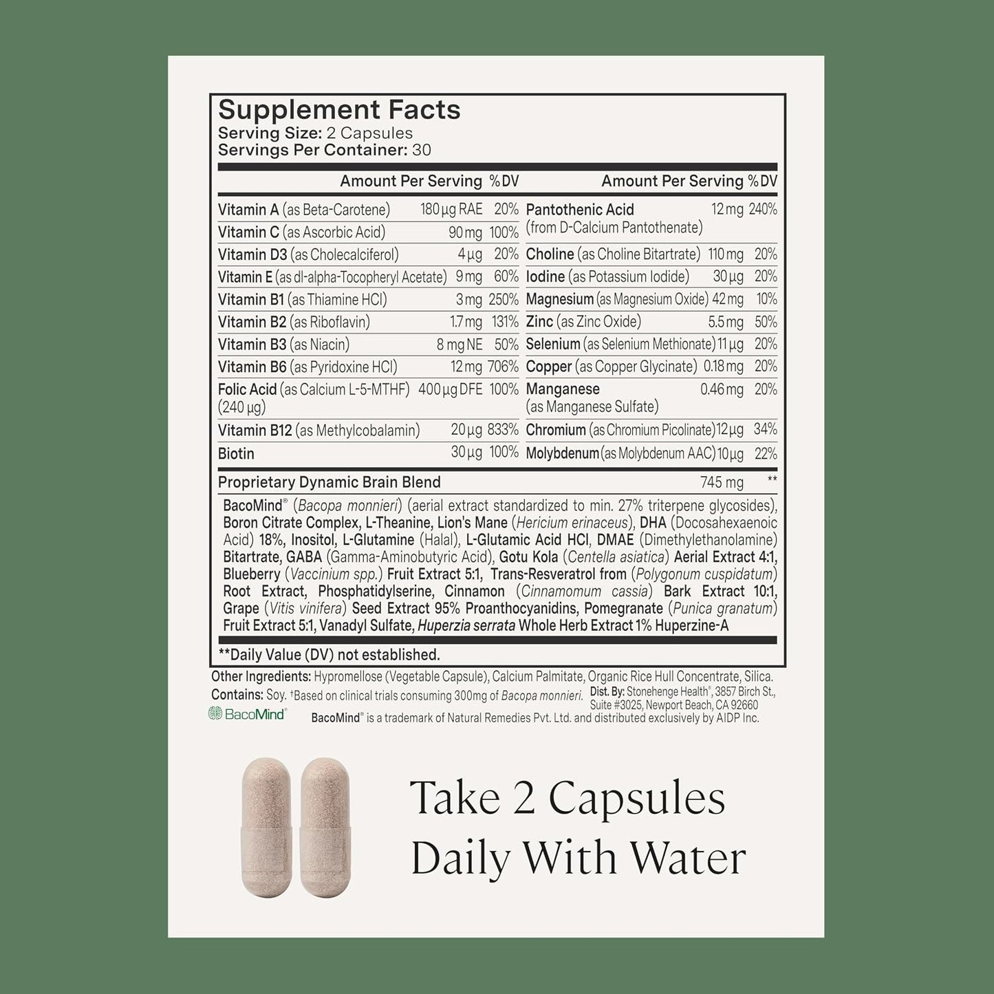 Stonehenge Health Dynamic Brain Bacopa Nootropic Formula with Phosphatidylserine and DHA