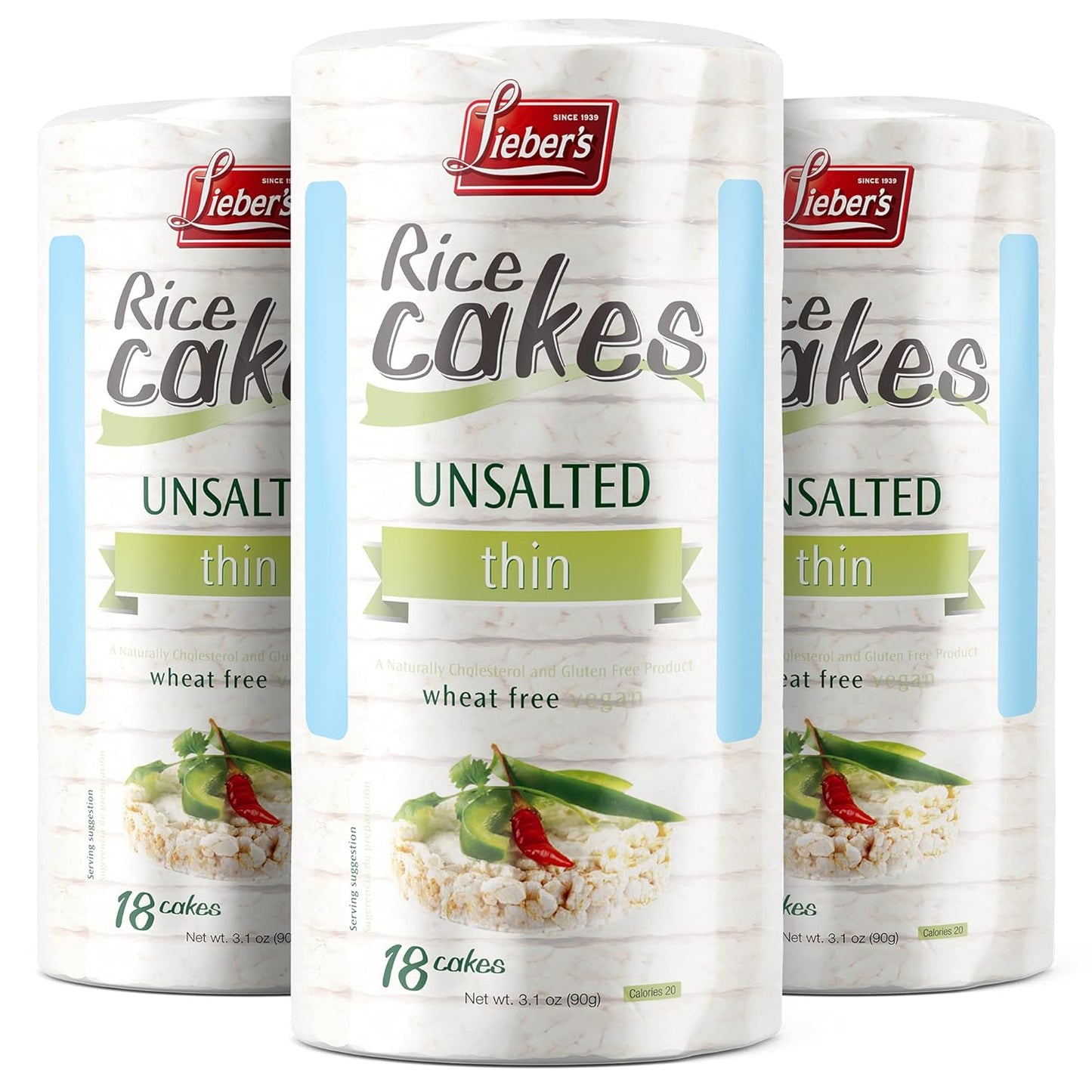 LIEBERS Rice Cakes, Kosher Certified Snack, Pack of 3, Unsalted