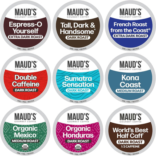 Maud's Bold Dark Roast Coffee Pods Variety Pack, 40-count, 9 Assorted Flavors