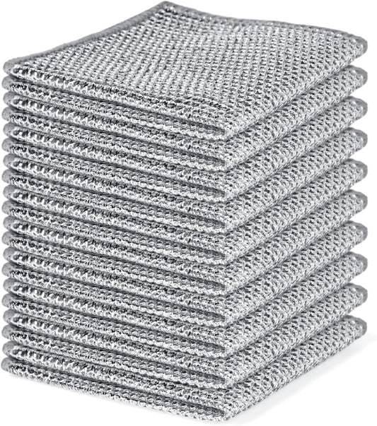 Aidoclip Non-Scratch Steel Wool Dishcloths Kitchen Scrubbers | Durable Pads Handle Wet or Dry Scrubbing on Dishes, Sinks and Cookware, Helping Lift Grease Without Scratching Surfaces.