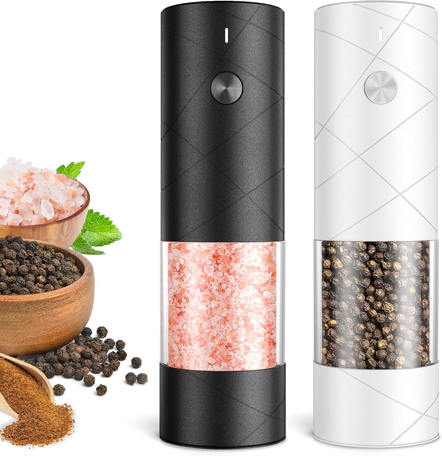 Electric Salt and Pepper Grinder Set, Rechargeable Automatic Salt and Pepper Shakers, Adjustable Coarseness Pepper Grinder with Led, Kitchen Appliances Gifts for Mom(Blackwhite)
