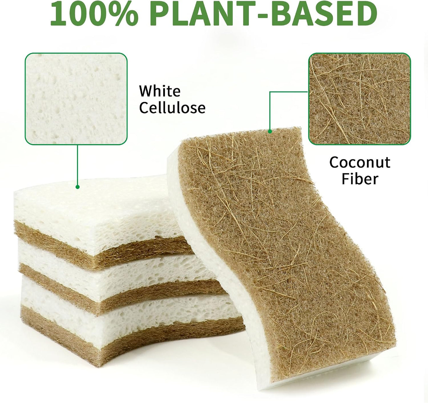 9 Pack Biodegradable Natural Kitchen Sponge Dish Sponges | Compostable Cellulose and Coconut Walnut Scrubber Sponge - Eco Friendly Sustainable Sponges for Dishes