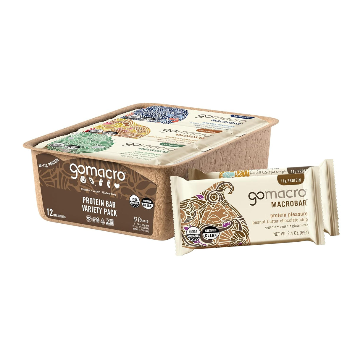 Organic Vegan Protein Bar Variety Pack 12 Count 2.3-2.4 Ounce Bars