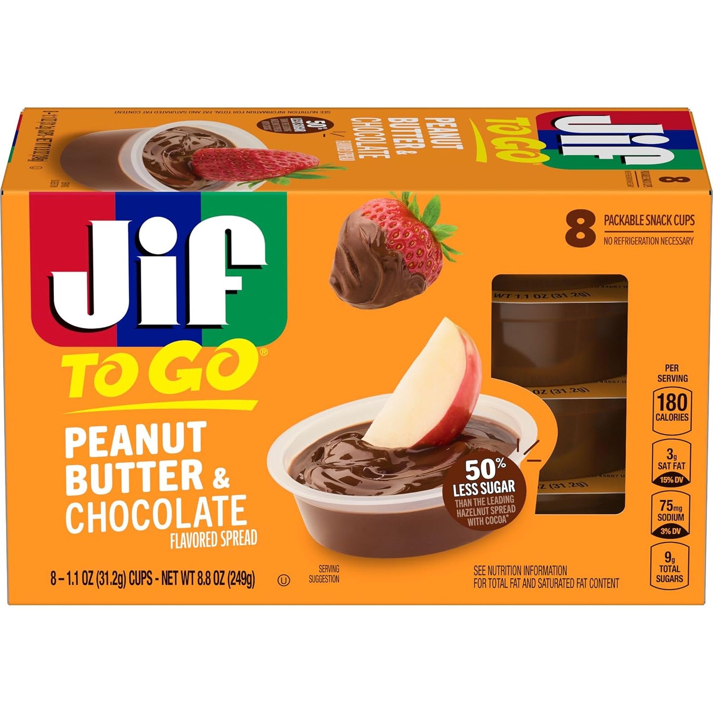 Jif To Go Peanut Butter & Chocolate Flavored Spread, 48 Single-Serve Cups, 1.1 Oz. Each