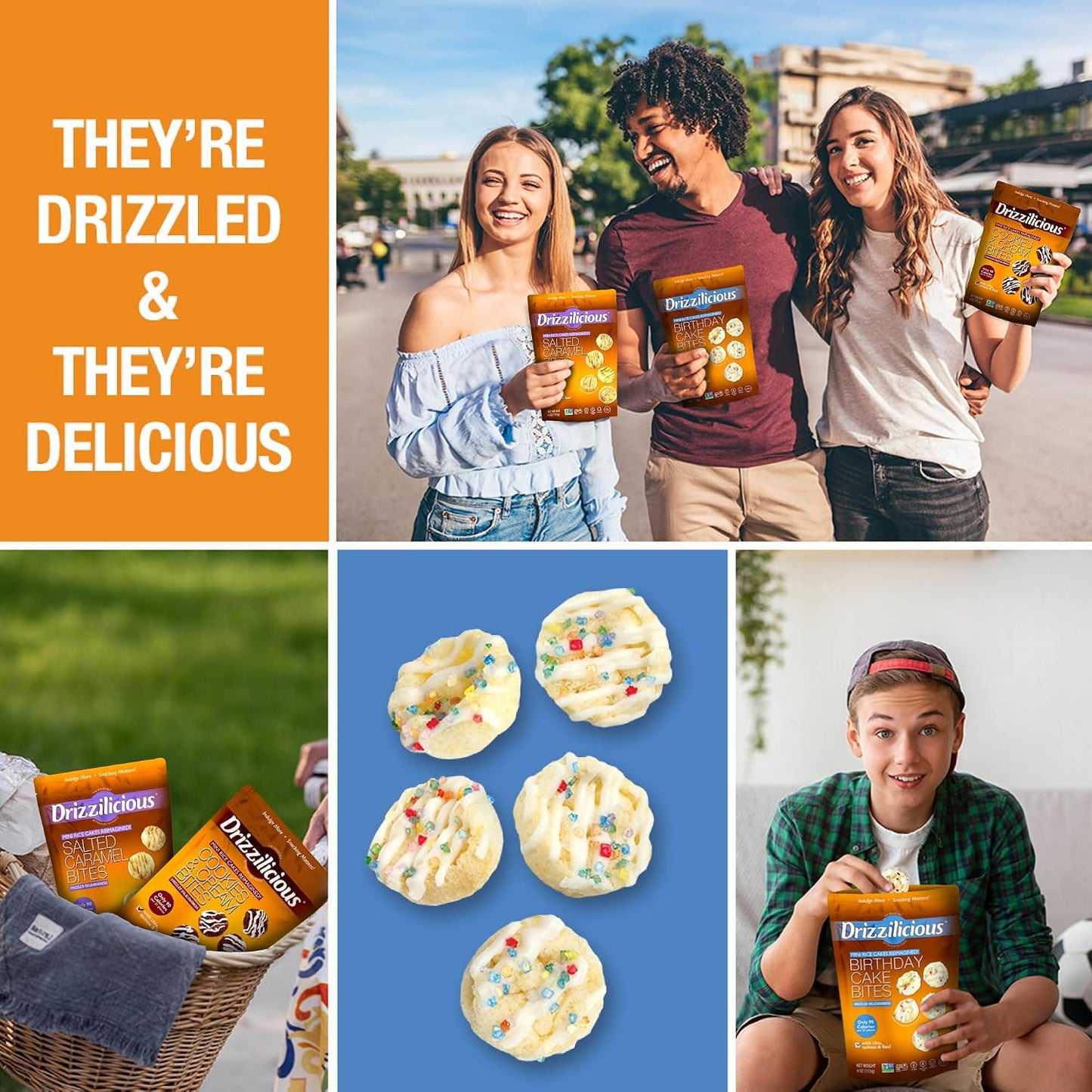 Mini flavored rice cakes in birthday cake flavor, 90 calories per bag, vegan and gluten free