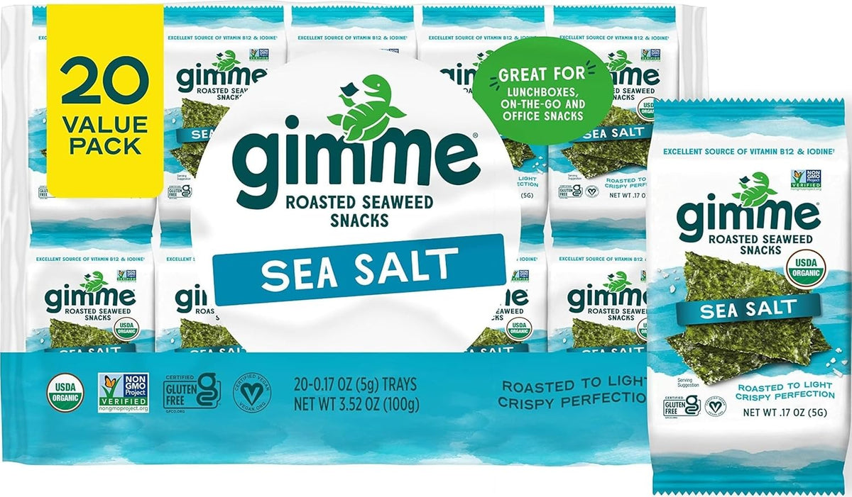 Gimme Seaweed Organic Roasted Seaweed Snacks, 20 Count, Sea Salt Flavor, Keto, Vegan, Gluten-Free