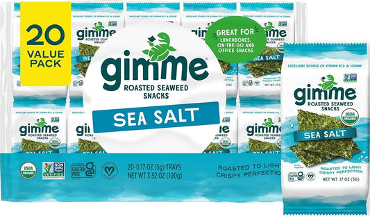 Gimme Seaweed Organic Roasted Seaweed Snacks, 20 Count, Sea Salt Flavor, Keto, Vegan, Gluten-Free