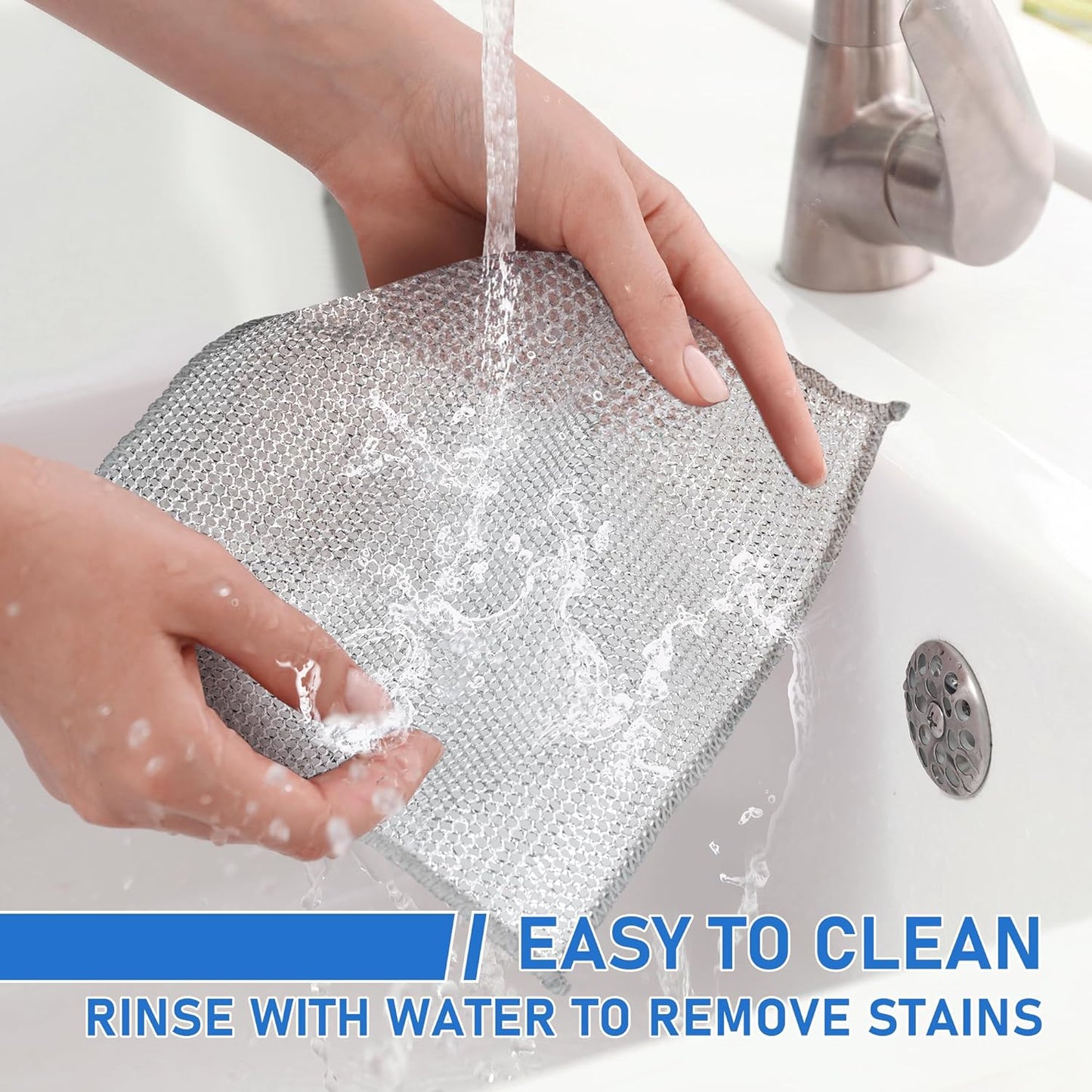 Aidoclip Non-Scratch Steel Wool Dishcloths Kitchen Scrubbers | Durable Pads Handle Wet or Dry Scrubbing on Dishes, Sinks and Cookware, Helping Lift Grease Without Scratching Surfaces.