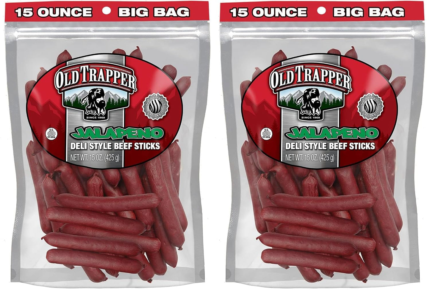 Old Trapper Original Deli-Style Beef Sticks, 15-Ounce Package, Perfect for On-the-Go Snacking