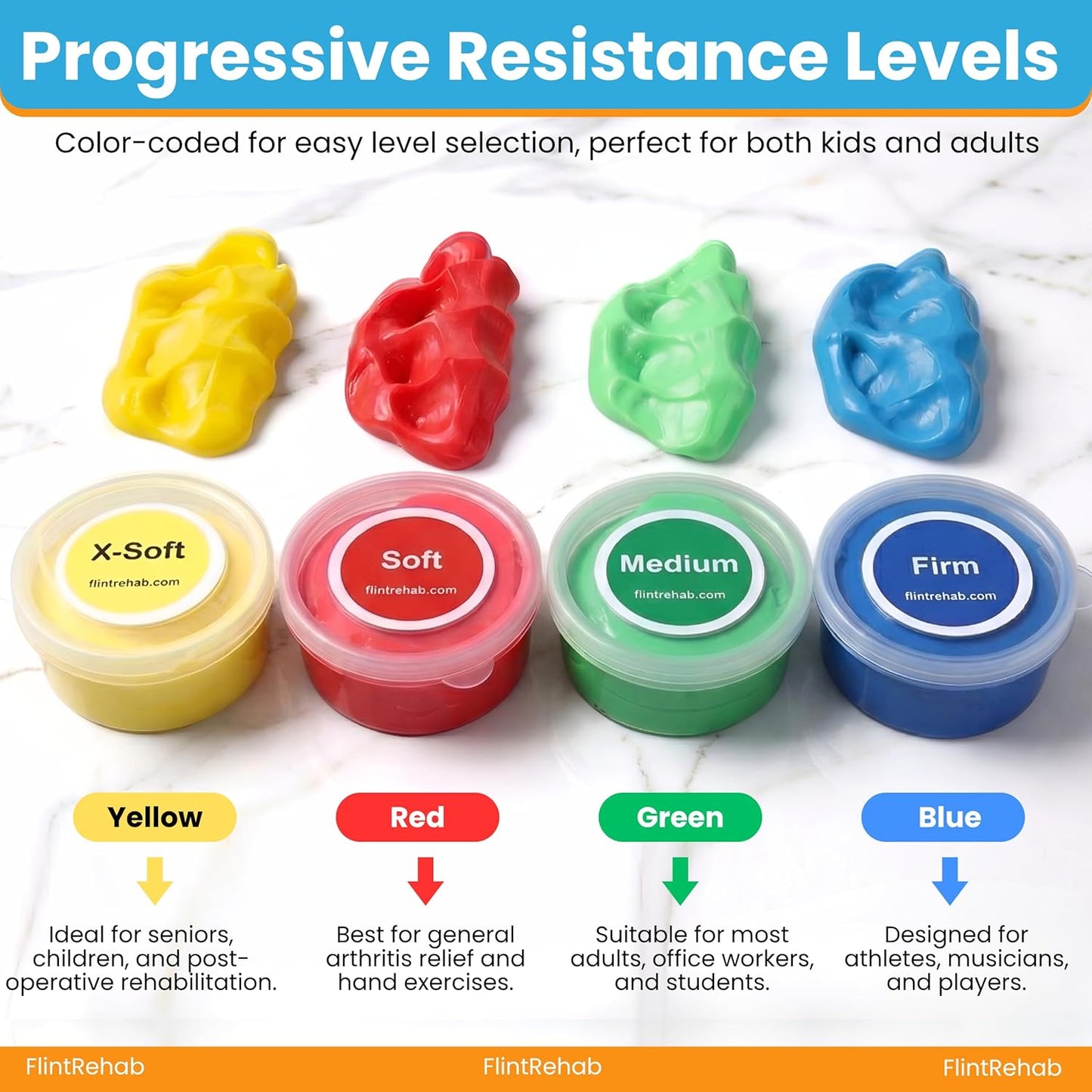 FlintRehab Therapy Putty for Teens & Adults 4 Pack