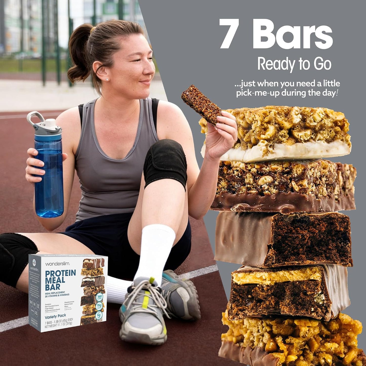 WonderSlim Meal Replacement Protein Bar Variety Pack 15g Protein 20 Vitamins and Minerals