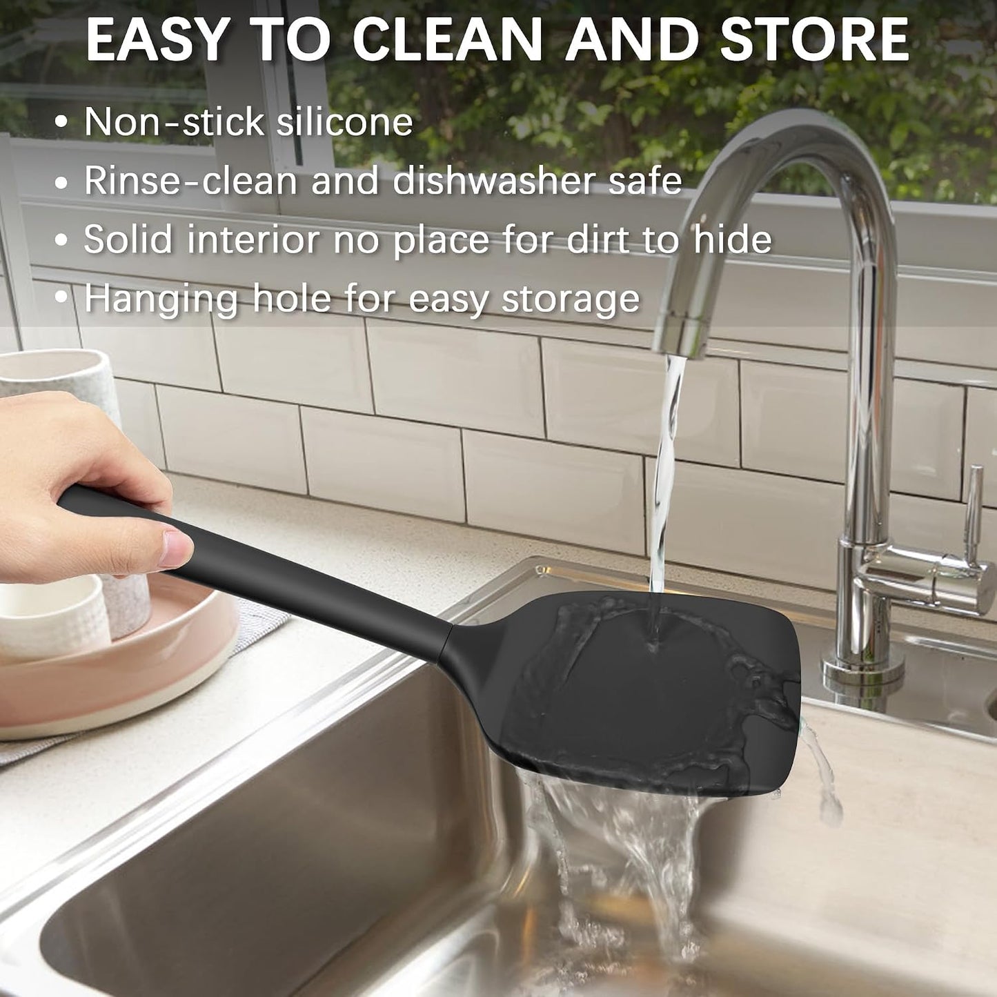 Coukre 2 Pack Silicone Spatula Set,High Heat Resistant, BPA-Free | Dishwasher Safe Kitchen Spatula for Nonstick Pans, Solid & Slotted Turners for Cooking, Sautéing, and Flipping, PureBlack