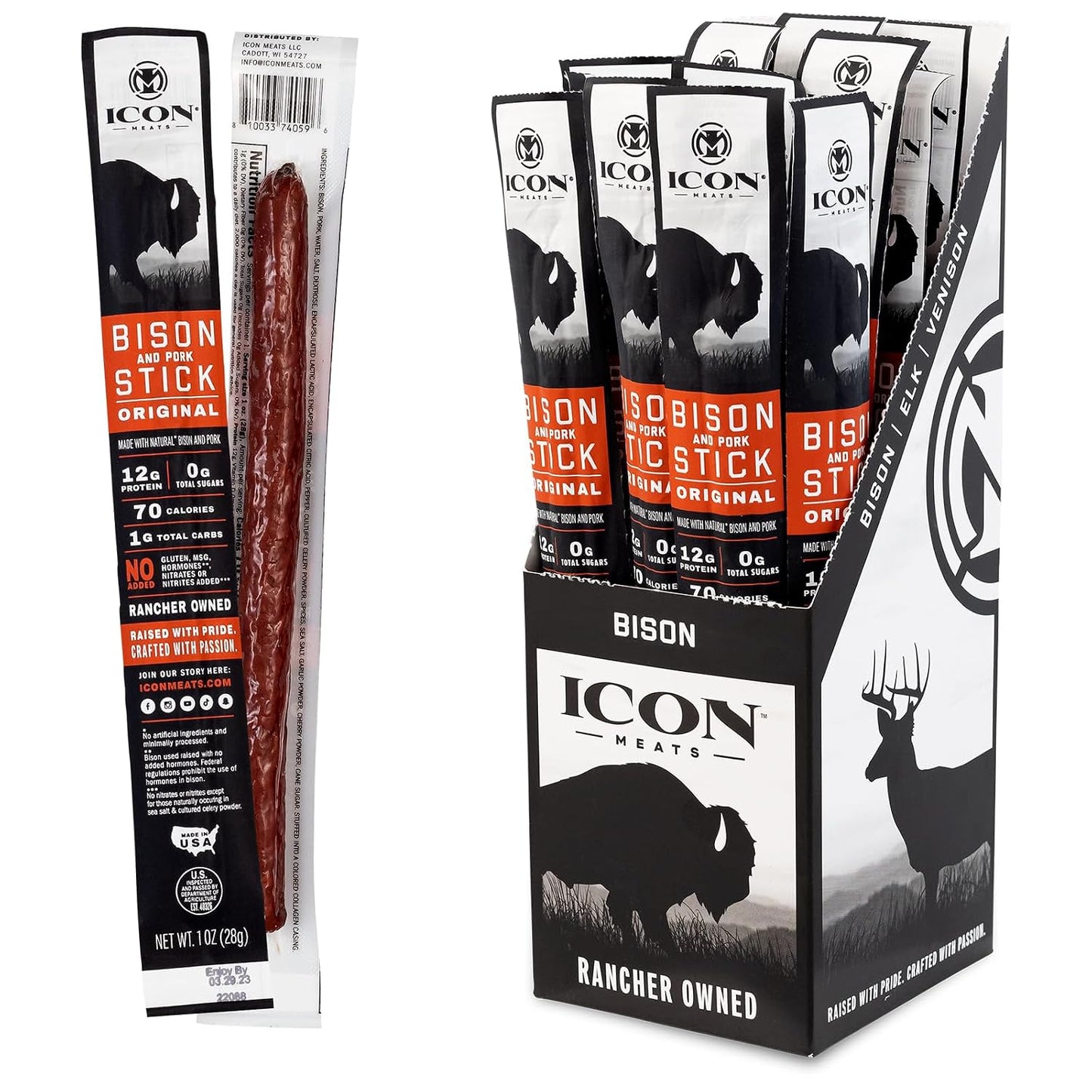 ICON Meats Snack Sticks Sampler, 24 Pack, Assorted Bison, Elk, Venison & Pork